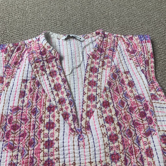 ZARA Womens Jacket‎ Size Small Cream Pink Printed Quilted Vest Sleeveless V-Neck - Picture 2 of 10